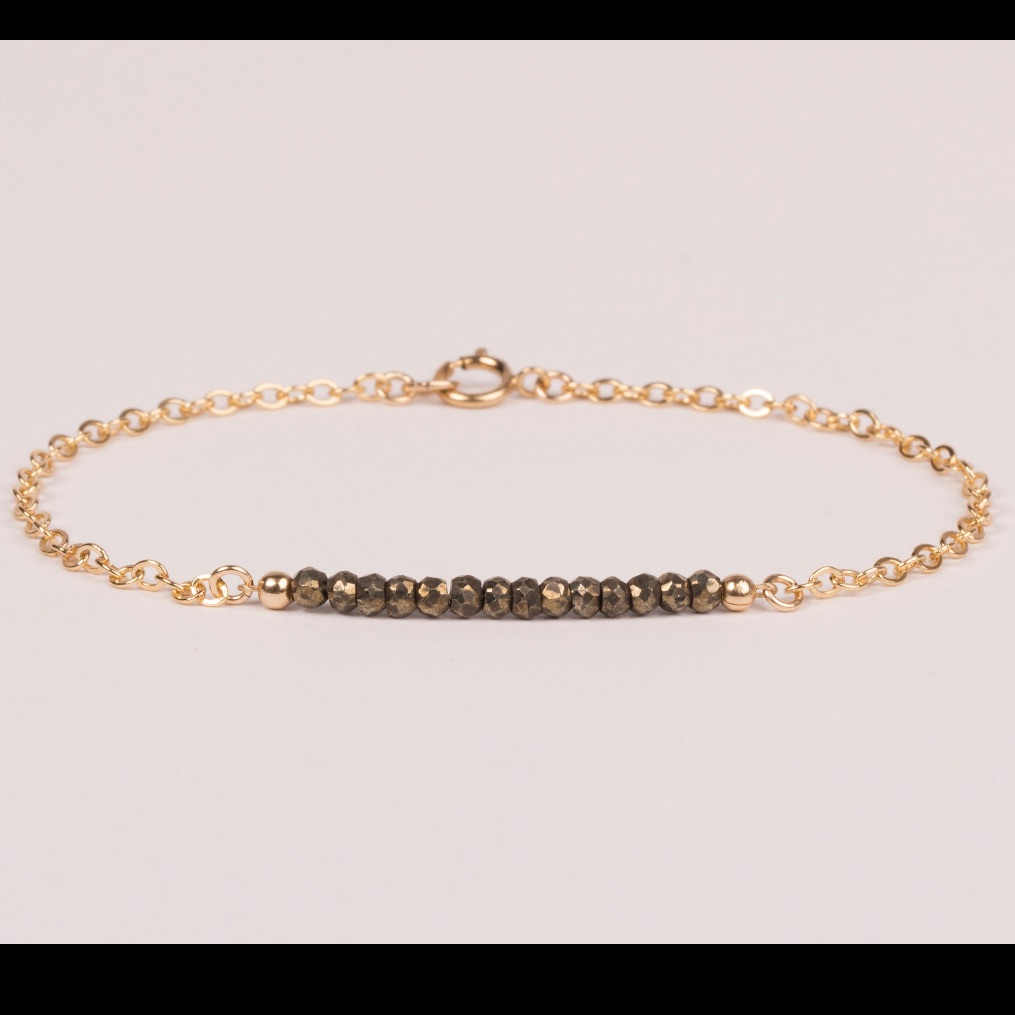 Pyrite Gemstone Gold Dainty Bar Minimalist Bracelet Birthday Gift For Her 38$